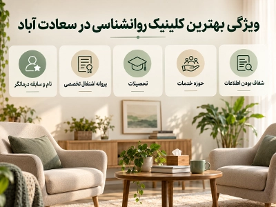 معیارهای انتخاب بهترین کلینیک روانشناسی در سعادت آباد شامل سابقه درمانگر، پروانه اشتغال، تحصیلات، حوزه خدمات و شفافیت اطلاعات