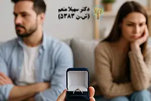 زوج جوان در حال فکر کردن به ازدواج و تجربه ترس از ازدواج یا گاموفوبیا در فضای آرام و واقعی